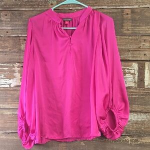 Vince Camuto Hot Pink Women's Top withbutton closure and Puffy sleeves, Size L